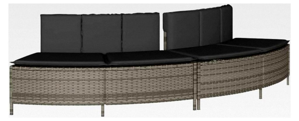 Whirlpool-Bänke 2 Stück, Sitzbank mit Auflagen, Gartenbank mit Rückenlehne, Stahlrahmen, Grau Poly Rattan