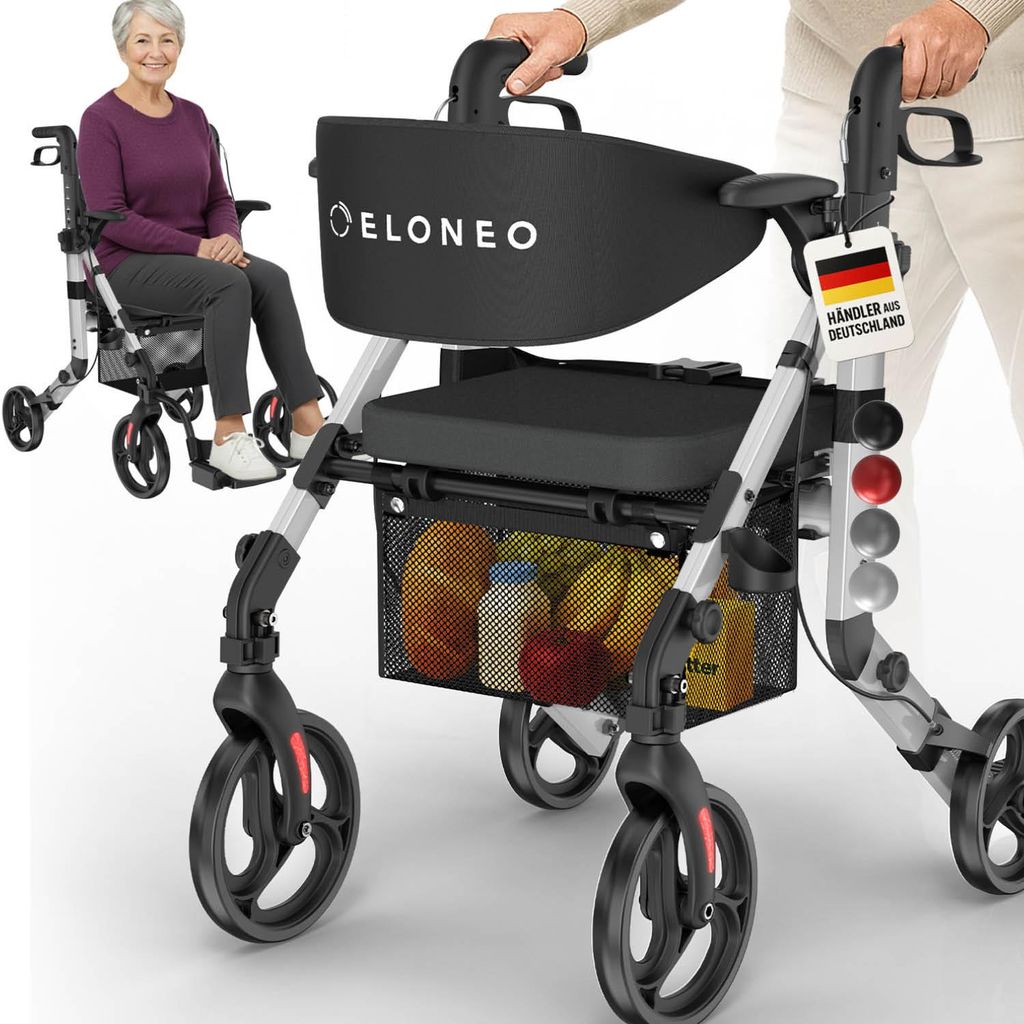 ELONEO 2in1 Rollstuhl Rollator faltbar und leicht mit Sitz, Produktbild 