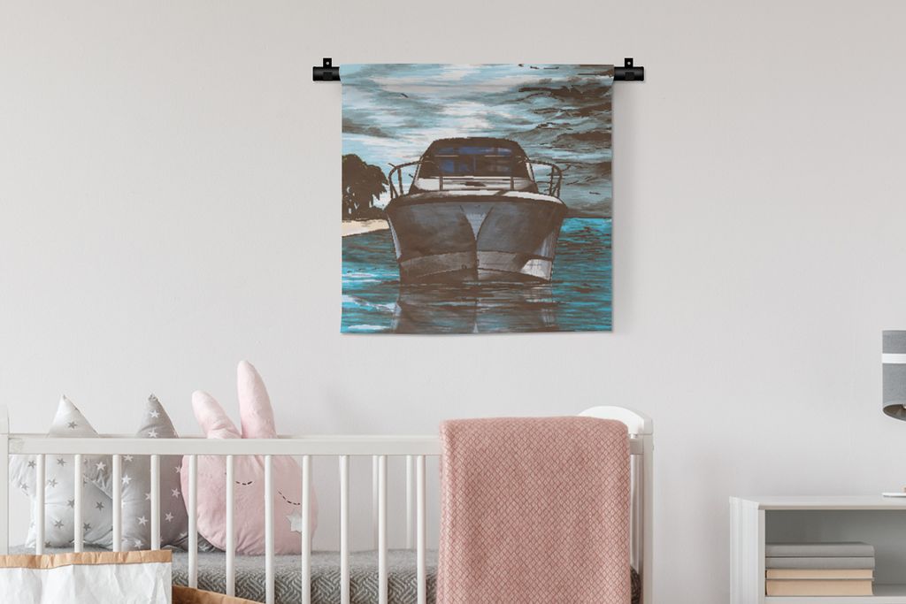 MuchoWow Wandteppich Wandbehang Boot - Meer - Farben 60x60 cm Tapisserie Dekoration Wandtuch - Dekorationen - Wand Decke