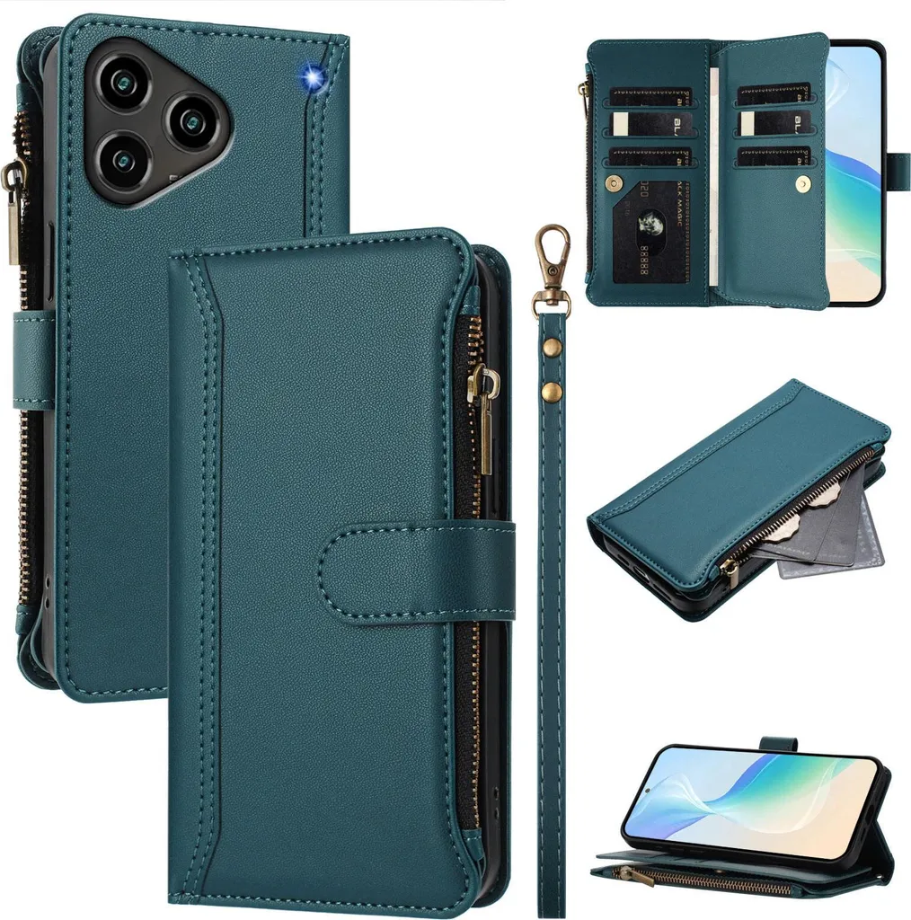 Cover ZTE Blade A76 4G con Tasche e Stand: Protezione Robusta Verde