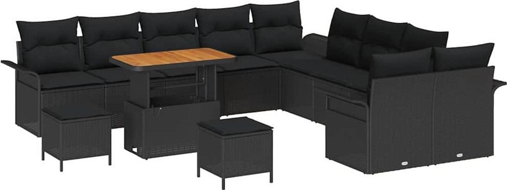 vidaXL Gartensofa-set mit Kissen 13 pcs Schwarz Poly-Rattan
