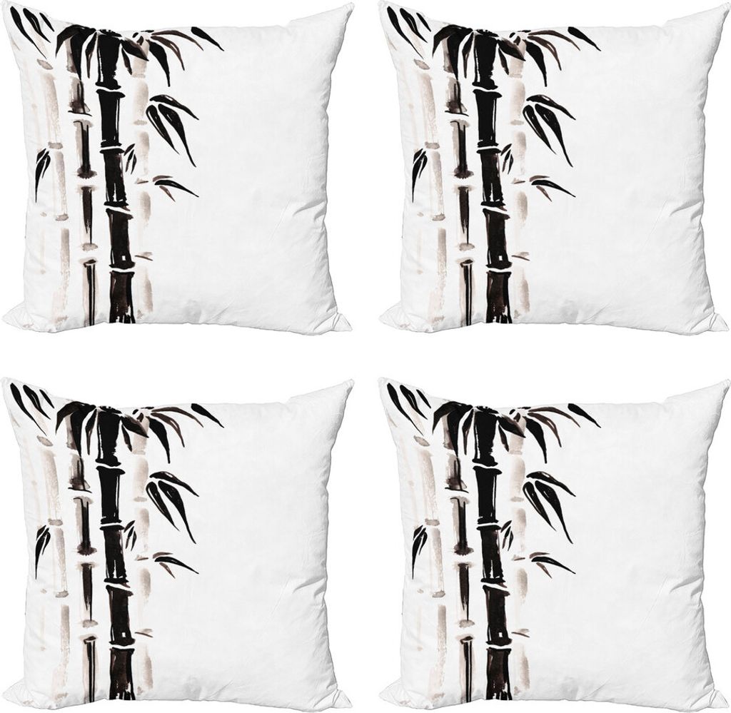 ABAKUHAUS Bambus Kissenbezug Set (4 Stück), Bambus-Muster, Moderner Doppelseitiger Digitaldruck, 40 cm x 40 cm, schwarz Creme