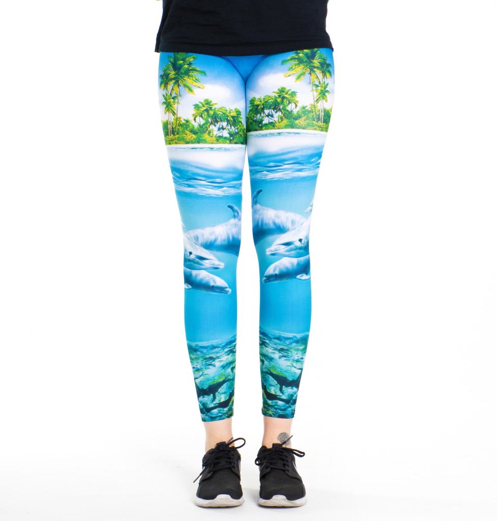 cosey - Bedruckte Tiermotiv-Leggins (Einheitsgröße) - Design Dolphin Coast