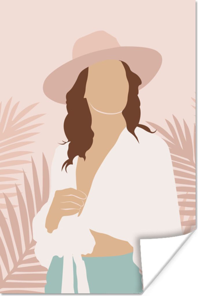 MuchoWow Poster Frau - Hut - Rosa 80x120 cm - Papierdruck