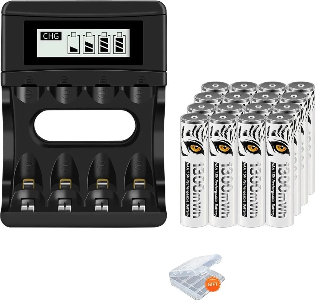 Batterie Ricaricabili Litio 1.5V AA 3500mWh + AAA 1300mWh con Caricatore