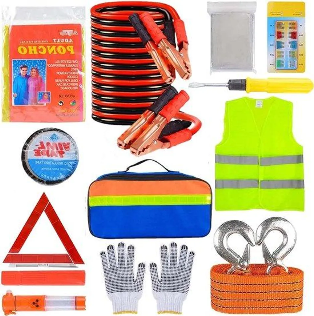 Équipement de sécurité voiture : kit dépannage avec gilet et corde
