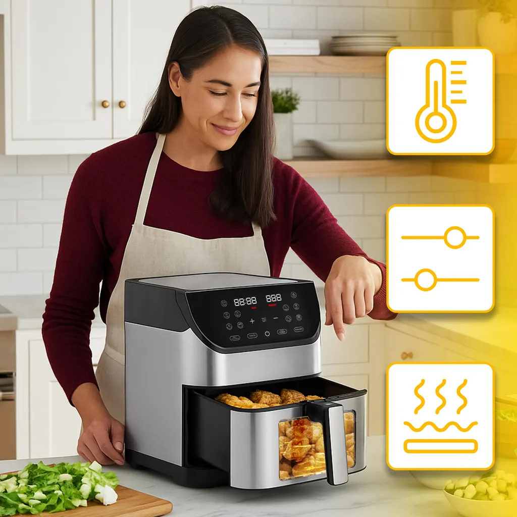 Friteuse à air chaud 12 programmes 8L avec écran LED tactile et vitre