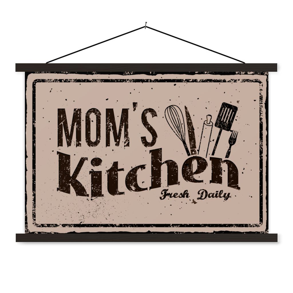 MuchoWow Textilposter Küche - Mama - Retro 60x40 cm mit schwarzem Rahmen - Hölzernes