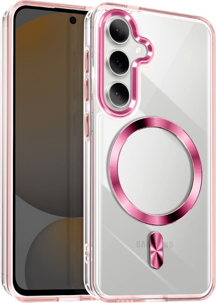 A clear product shot of a phone case with a magnetic ring and kickstand.
