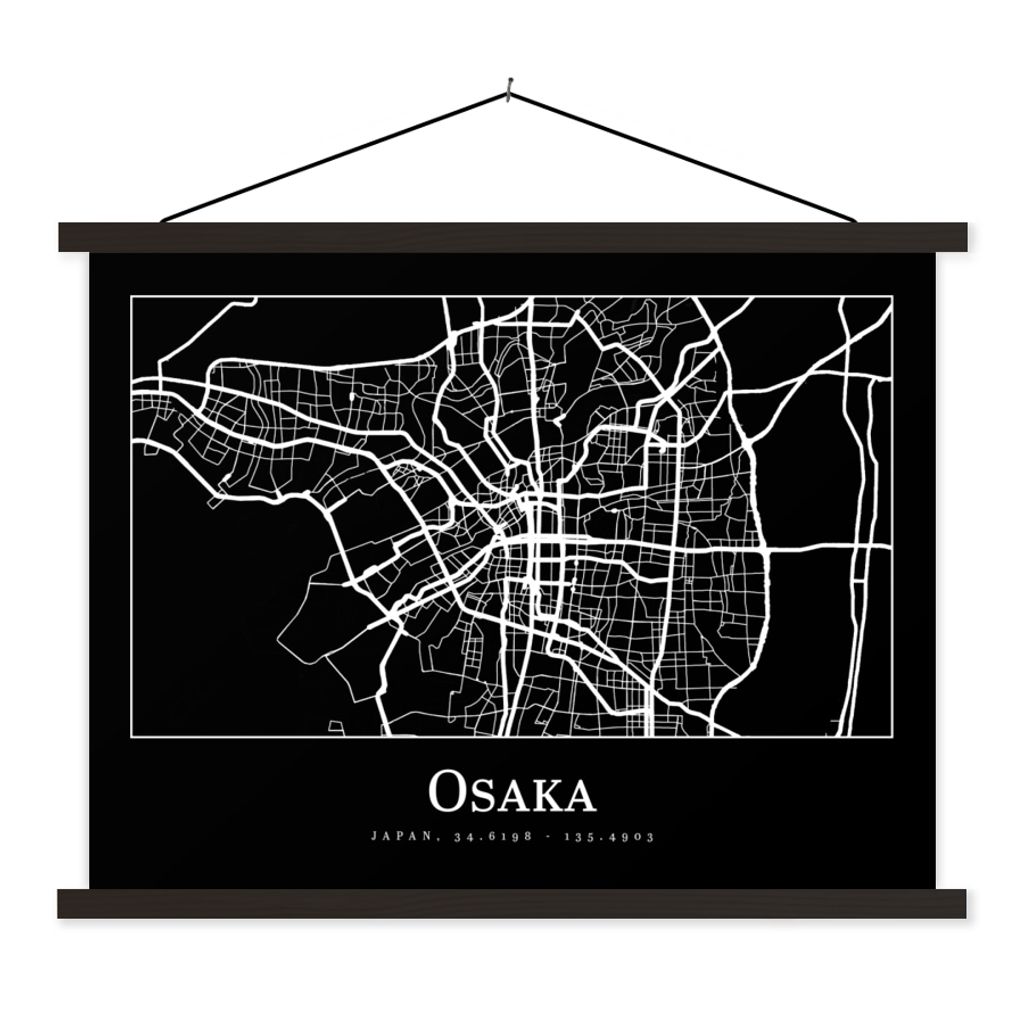 MuchoWow Textilposter Karte - Osaka - Stadtplan 60x45 cm mit schwarzem Rahmen - Poster Schlafzimmer