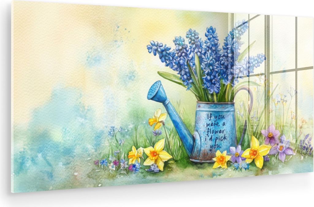 MuchoWow Glasbilder - Bilder auf Wandbild - Foto auf Glas Lavendelblüten - Zitat - Gießkanne 40x20 cm Wanddekoration aus Glas - Acrylglasbild - A...