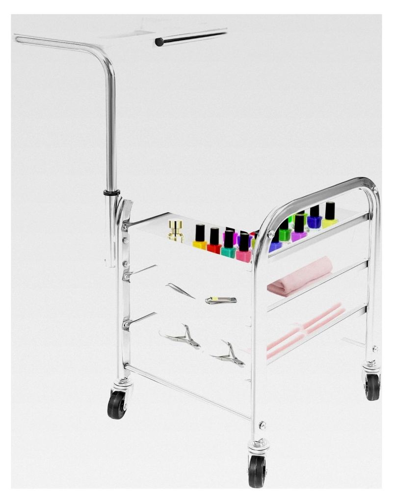Friseurwagen, Arbeitswagen mit 4 Rädern und 3 Ablagefächern, höhenverstellbar von 53 bis 77 cm, mobiler Salon-Trolley für die Schönheitspflege