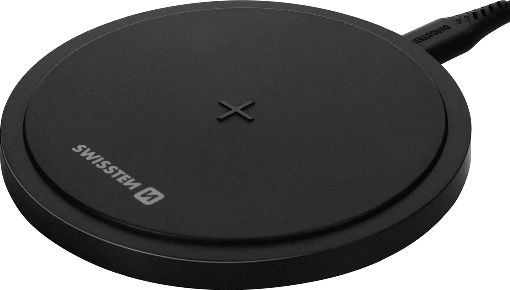 Chargeur sans fil Qi 15W Swissten Noir pour Bureau et Table de Chevet