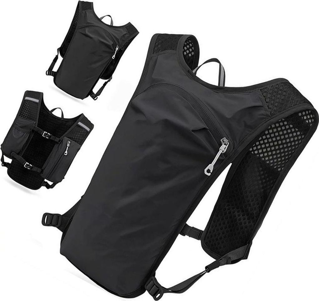 INF Sportlicher Rucksack aus Nylon 22x7x37cm Leichter Trinkrucksack für Marathon und Laufen Schwarz