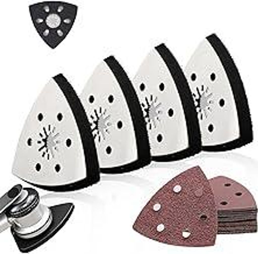4 stück Schleifplatte Dreieck 93 mm + 24pcs Schleifpapier Dreieckschleifer, Deltaschleifer Schleifplatte, Multischleifer schleifplatte für Holz, ...