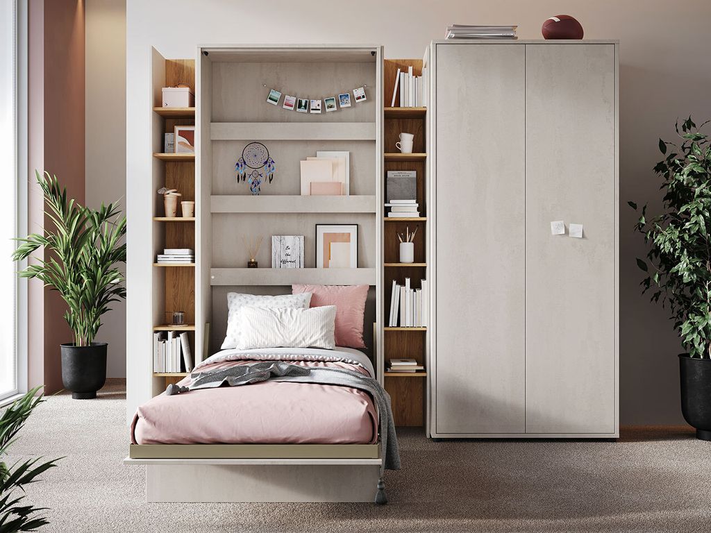 MIRJAN24 Schrankbett Concept Junior Vertical CJ-02, Wandklappbett inkl. Lattenrost, Schrank mit Klappbett (Farbe: Silk Flou, Größe: 90x200 cm, mi...