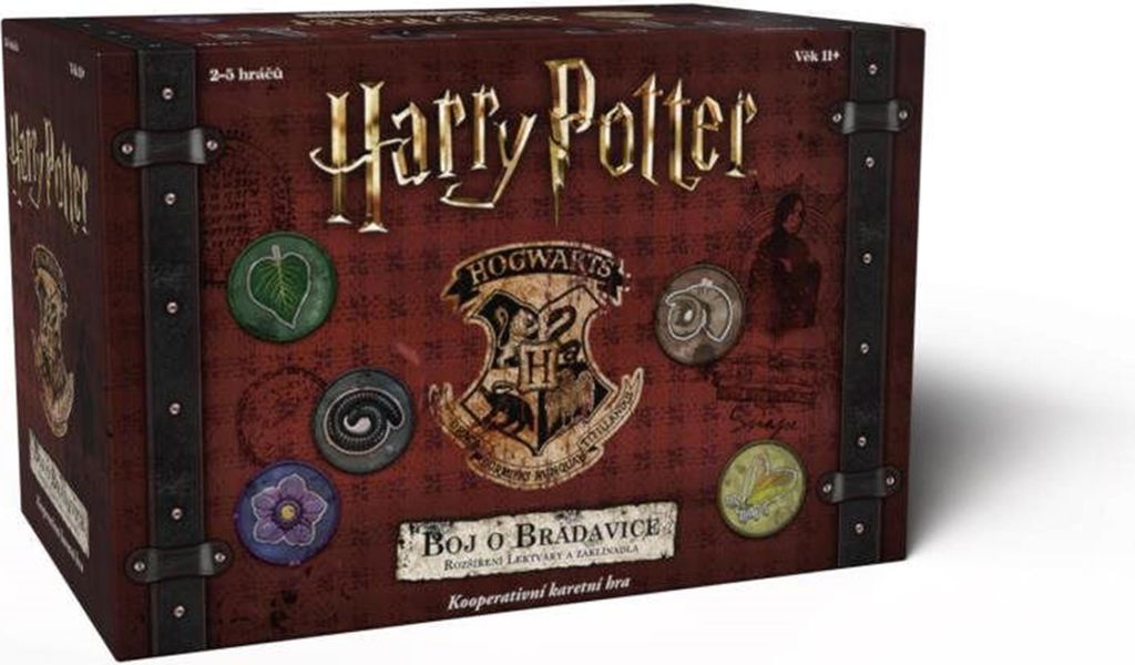 A box for a Harry Potter board game titled "Die Schlacht von Hogwarts - Zaubertränke und Zaubersprüche".