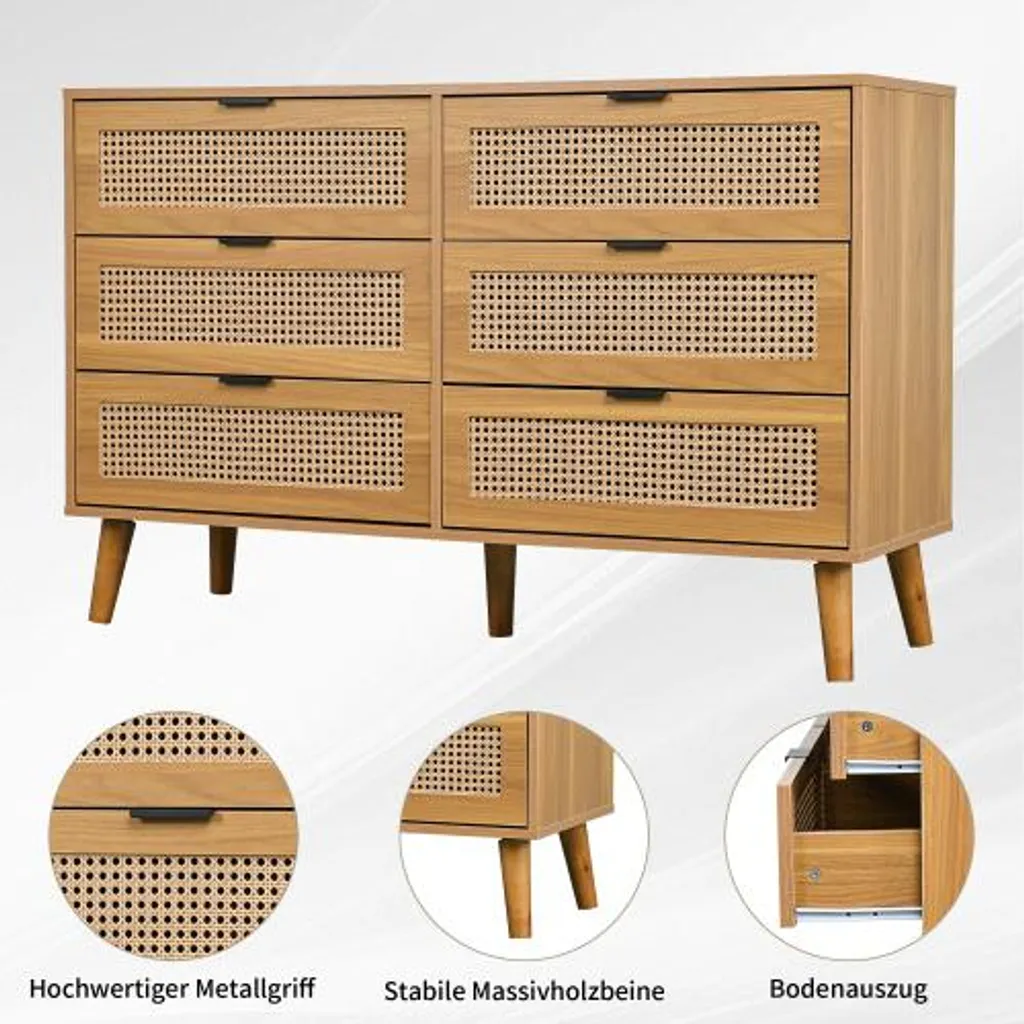 Grande Commode AIORBER 120cm : Solution de Rangement Stable en Noyer