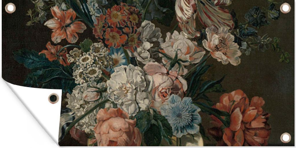 MuchoWow 80x40 cm Outdoor-Poster Gartendeko Sichtschutz Garten Poster für den Garten Stilleben mit Blumen - Gemälde von Cornelia van der Mijn