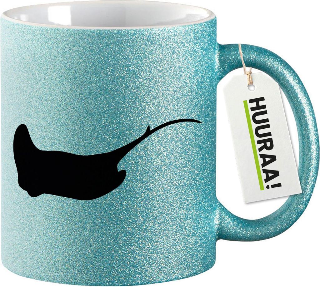 Huuraa Glitzertasse Rochen Silhouette 330ml Blau Keramik Kaffeebecher Geschenkidee