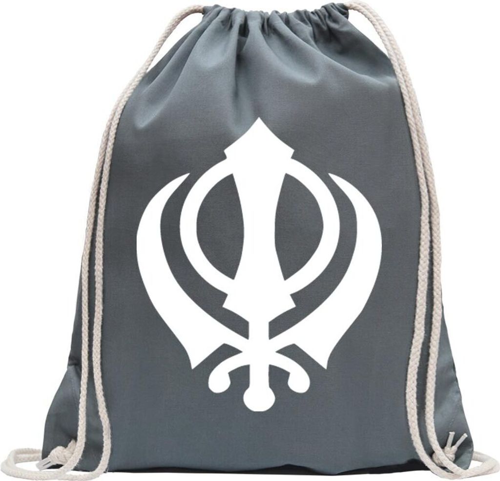 Kiwistar - Turnbeutel - stahlgrau - Khanda Sikhismus - Fun Rucksack Sport Beutel Gymsack Baumwolle mit Ziehgurt