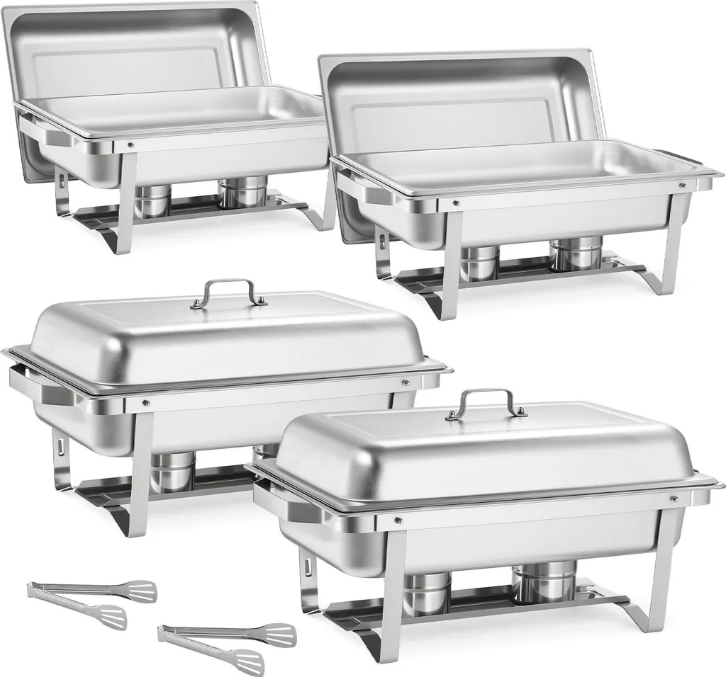 Solution de Buffet Chaud 8,5L : Set de 4 Chauffe-plats Inox avec Pinces