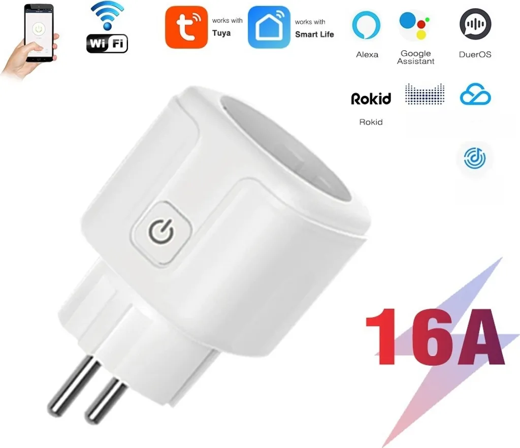 Prise Intelligente WiFi Tuya 16A, 4x, pour Économie d'Énergie