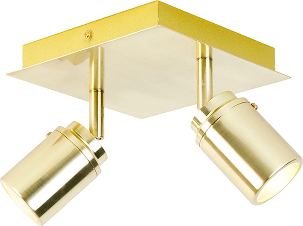 QAZQA - Modern Moderner BadSpot I Spotlight I Deckenspot I Deckenstrahler I Strahler I Lampe I Leuchte Messing quadratisch 2-flammig-flammig IP44 -...