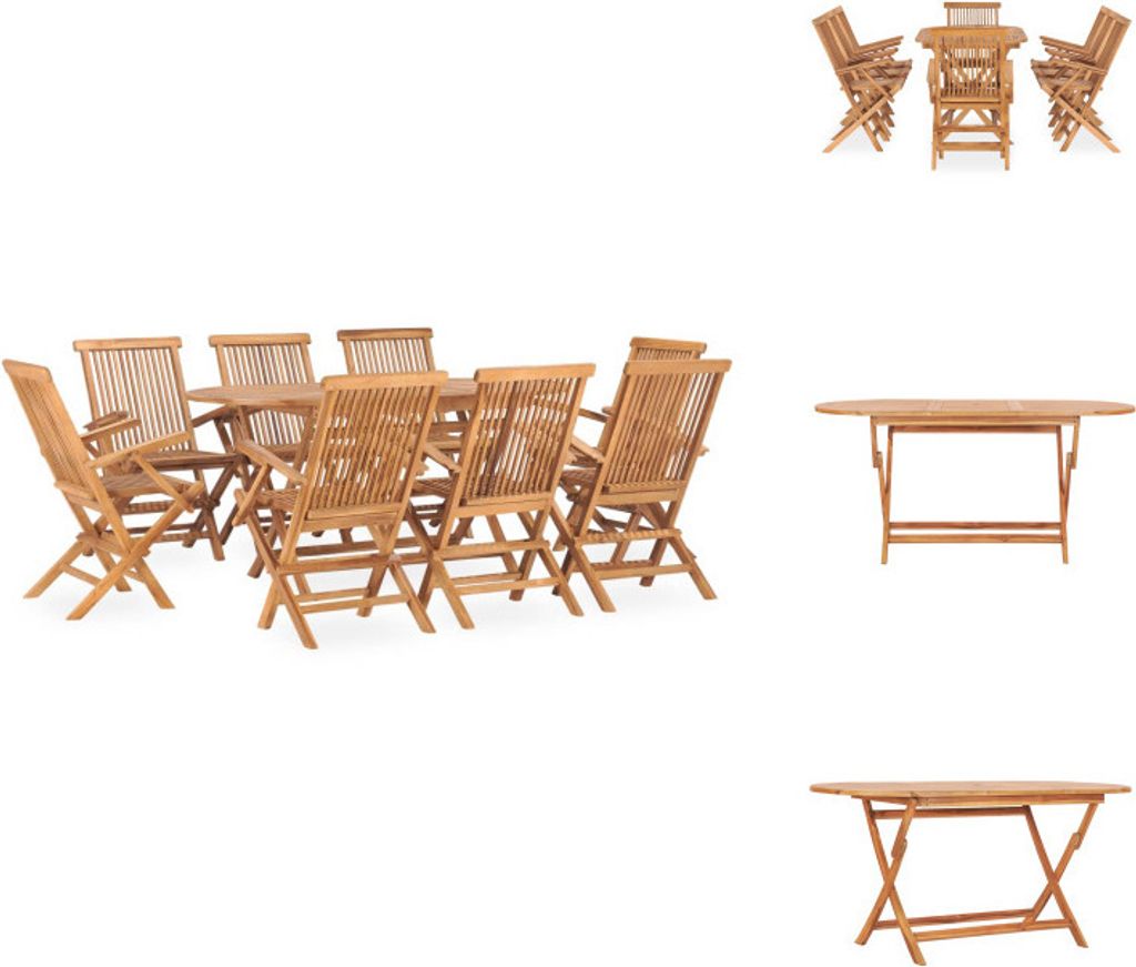 vidaXL 9-tlg. Garten-Essgruppe Klappbar Massivholz Teak - Gartenmöbel-Sets