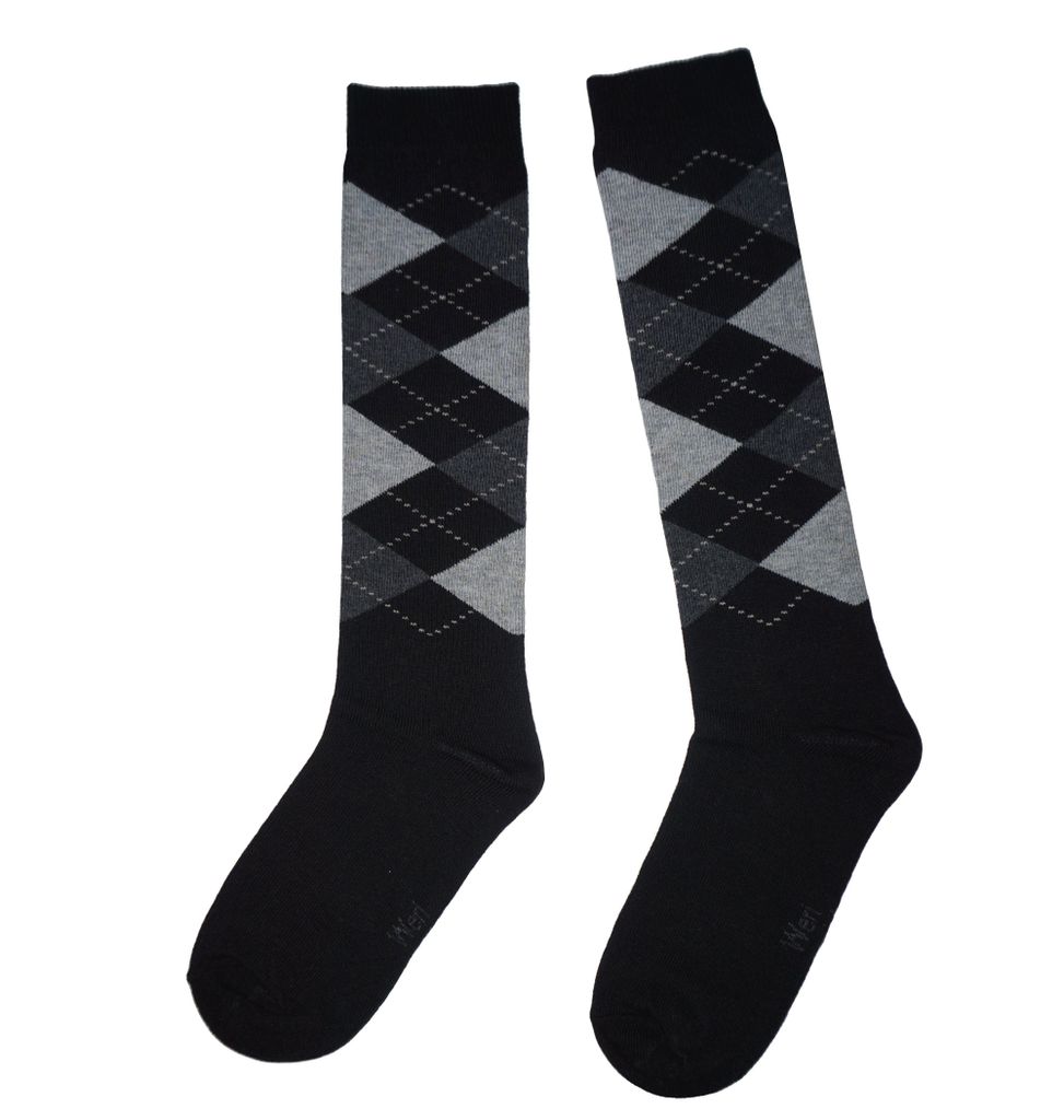 Damen Kniestrümpfe Schottenmuster Schwarz und Grau Größe 35-38