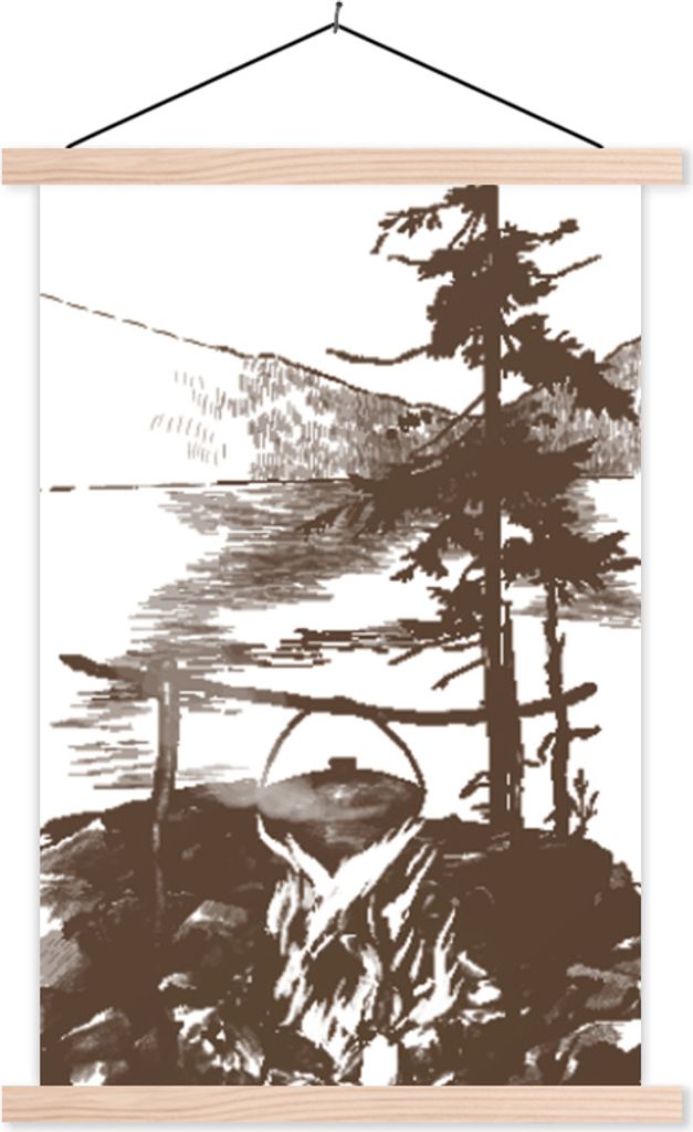 MuchoWow Textilposter Kochen - Meer - Berge 40x60 cm mit holzfarbenen Rahmen - Poster