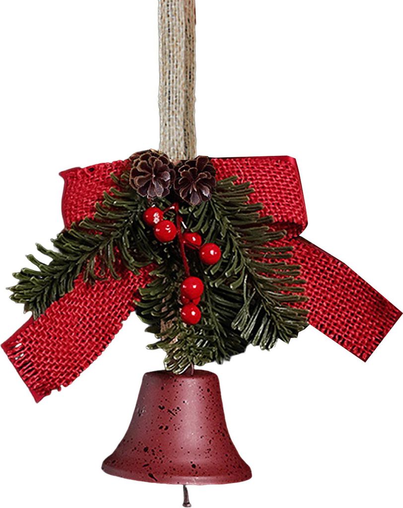 Weihnachtsglocken-Dekoration mit Schleife, hängender Dekoglocke mit Tannenzweigen und roten Früchten, für drinnen und draußen