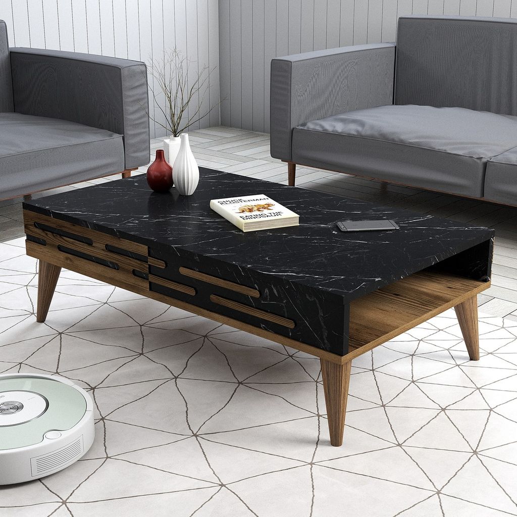 Skye Decor, Valensiya - Walnut, Black, Marble, Couchtisch, Nussbaum, 100 % MELAMINBESCHICHTETE SPANPLATTEN, 105 x 34,6 x 60 cm