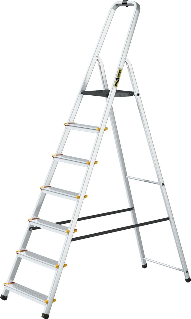 Drabest | Leiter - Aluminium Mehrzweckleiter PRO - 7 Stufen - Trittleiter - stabil, leicht, mit Haken - Tragkraft 150 kg