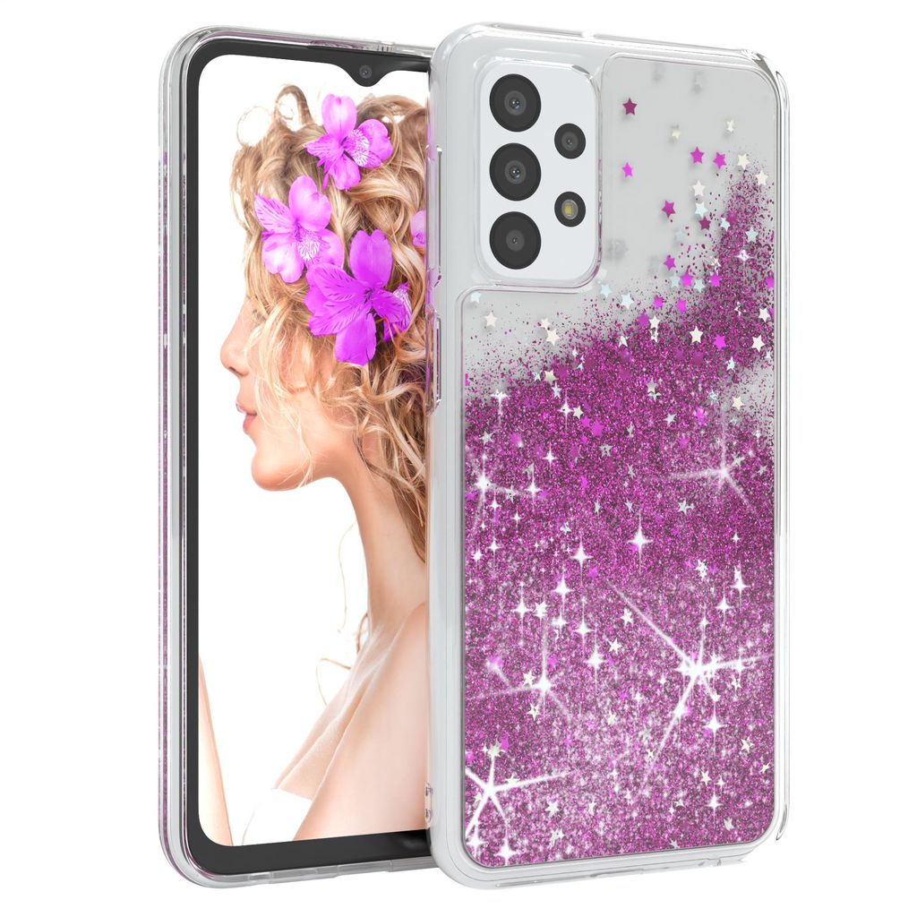 EAZY CASE - Glitzer Hülle kompatibel mit Samsung Galaxy A23 5G Glitzer Schutzhülle, Soft Case, Backcover Transparent mit Motiv