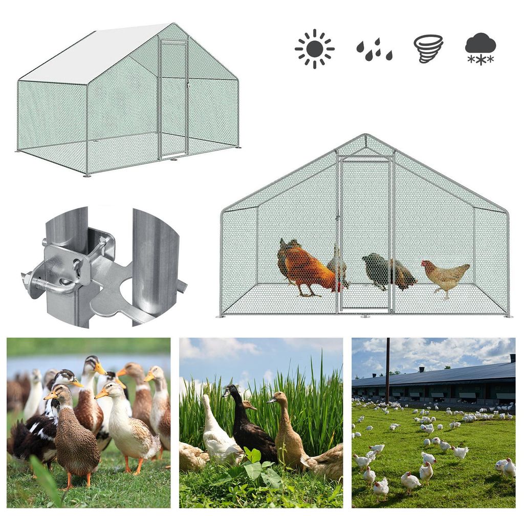 Vigevee Hühnerstall 3x2x2m Querstreben Hühnerhaus Freilaufgehege Kleintierstall Voliere mit PE-Dach