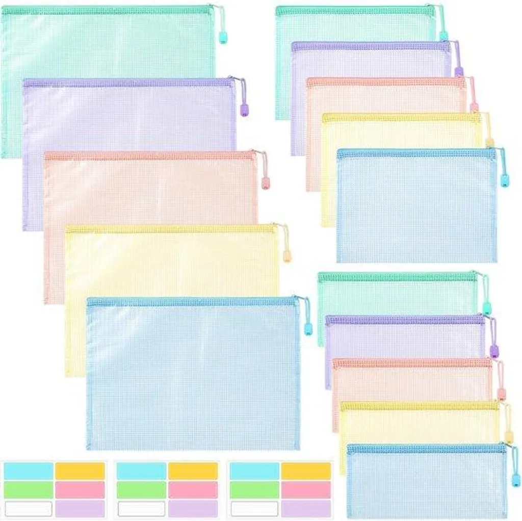 15 Pochettes Imperméables A4 A5 A6 - Lot de 5 Couleurs Assorties