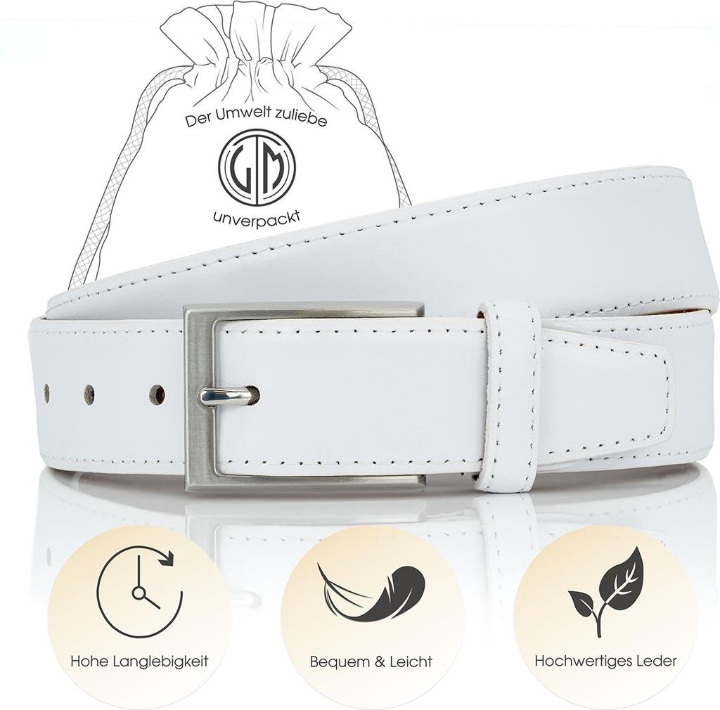 LINDENMANN Ledergürtel Herren, weiß 35 mm Vollleder, Größe / Size:Bundweite 95 cm Gesamtlänge 110 cm W 37.4 L, Farbe / Color:weiss