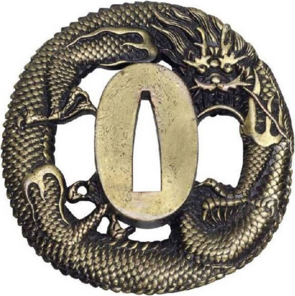 John Lee Dragon Drachen Tsuba für Samurai Schwerter Produktbild 