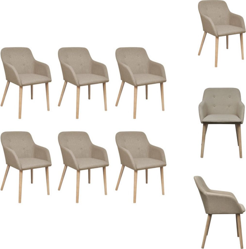 vidaXL Esszimmerstühle 6 Stk. Beige Stoff und Massivholz Eiche - Esszimmerstühle