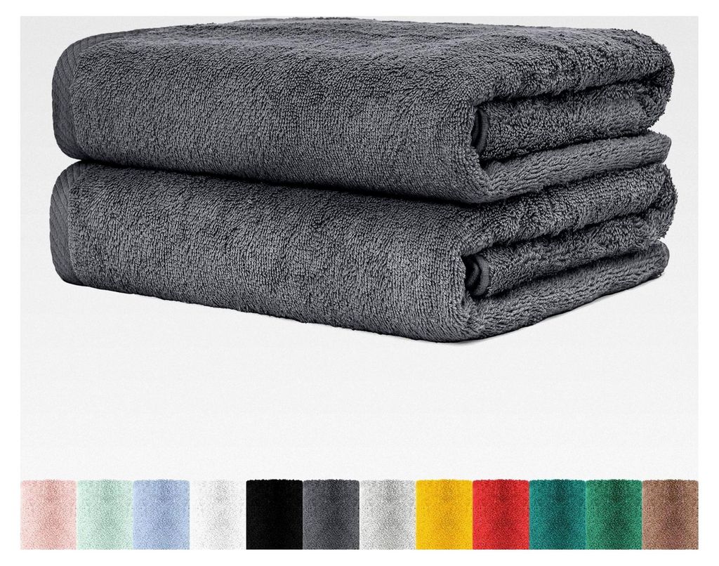 2er Set XXL Saunatuch Baumwolle 80x200 cm - Saunahandtuch Badetuch aus Frottee mit Aufhängeschlaufe - Großes Strandtuch Green - Anthrazit