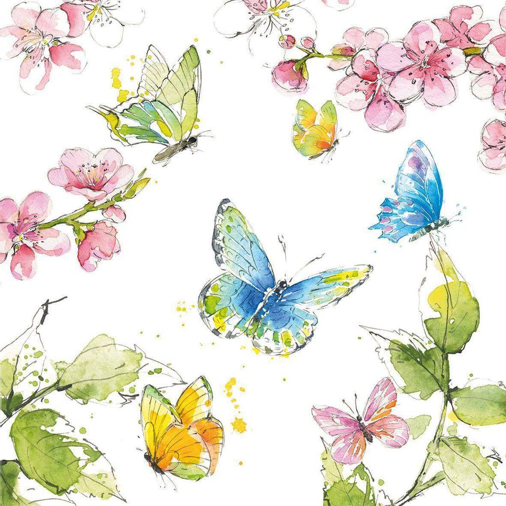 20 Servietten Schmetterling an Kirschblüte | Blumenwiese Produktbild 