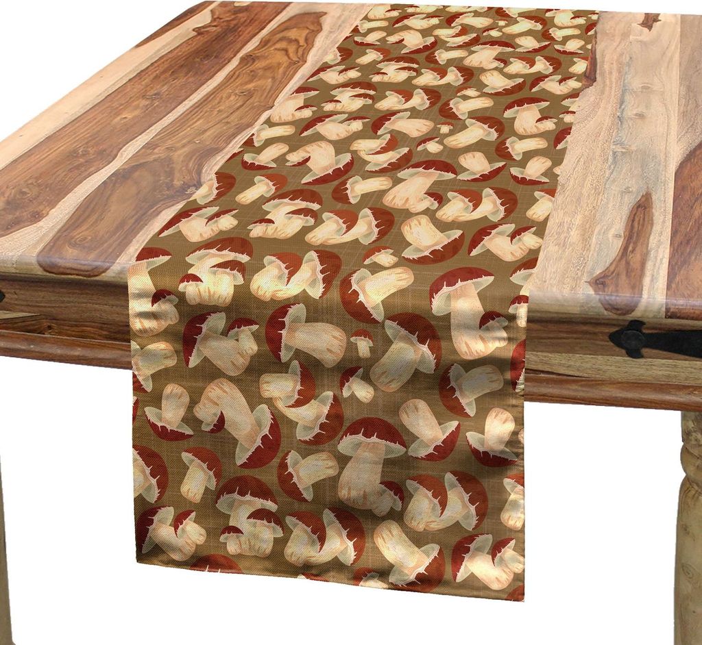 ABAKUHAUS Pilz Tischläufer, Bio-Lebensmittel Porcini Pilz mit Vintage Grunge Display Ernte Ackerland, 40 x 180 cm, Cocoa Brown Beige