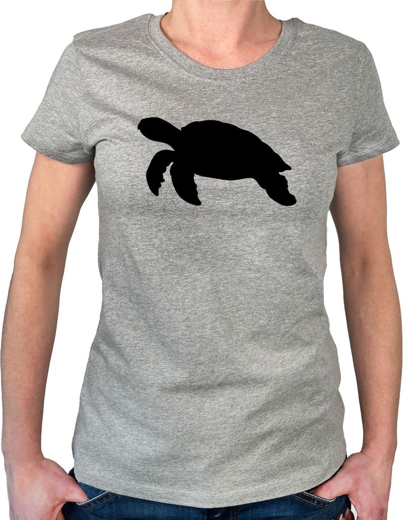 Huuraa Damen T-Shirt Schildkröte Silhouette M Sport Grey Bio Baumwolle Fairtrade Damenshirt Geschenkidee