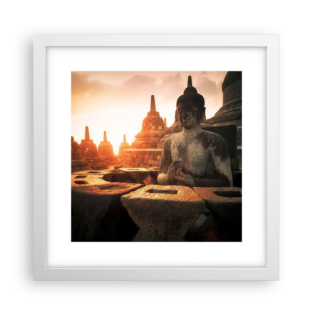 Gerahmtes Poster - Weißer Rahmen - Buddha Glaube Asien - 30x30 cm - Wand Bild - Wanddeko - Wandbilder - Kunstposter - Wandposter - Bilderrahmen - ...