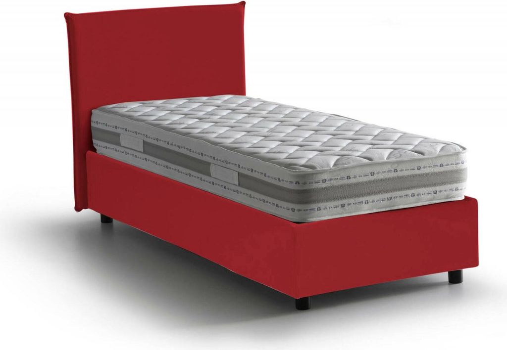Einzelbett Brunella, Containerbett mit Stoffbespannung, 100% Italy, Frontöffnung, inklusive Matratze Cm 80x190, Rot