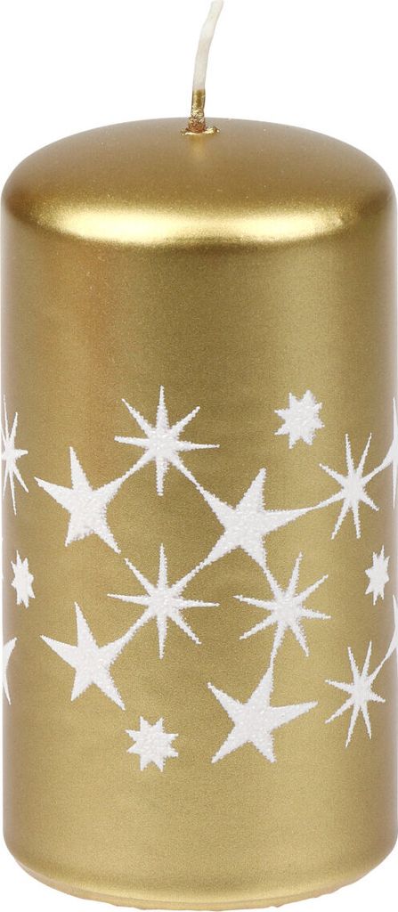 Stumpenkerze "Glitzersterne" Gold 110/57 mm, Produktbild 