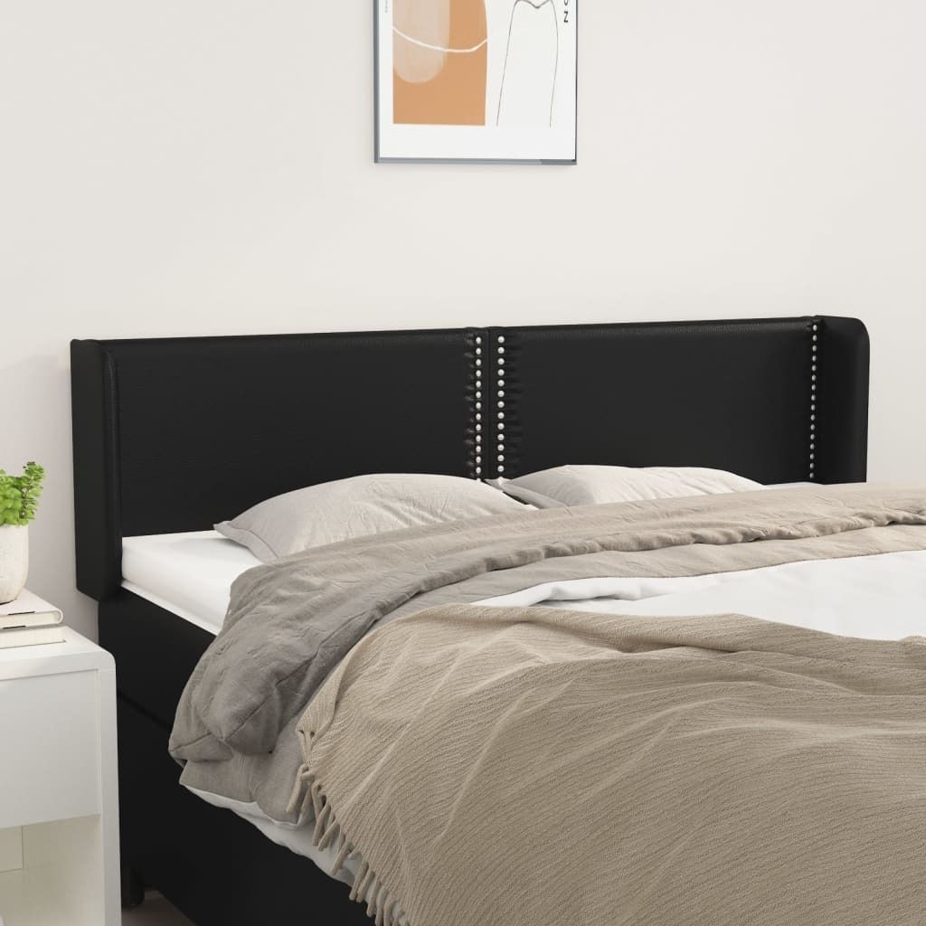 The Living Store Kopfteil mit Ohren Schwarz 147x16x78/88 cm Kunstleder