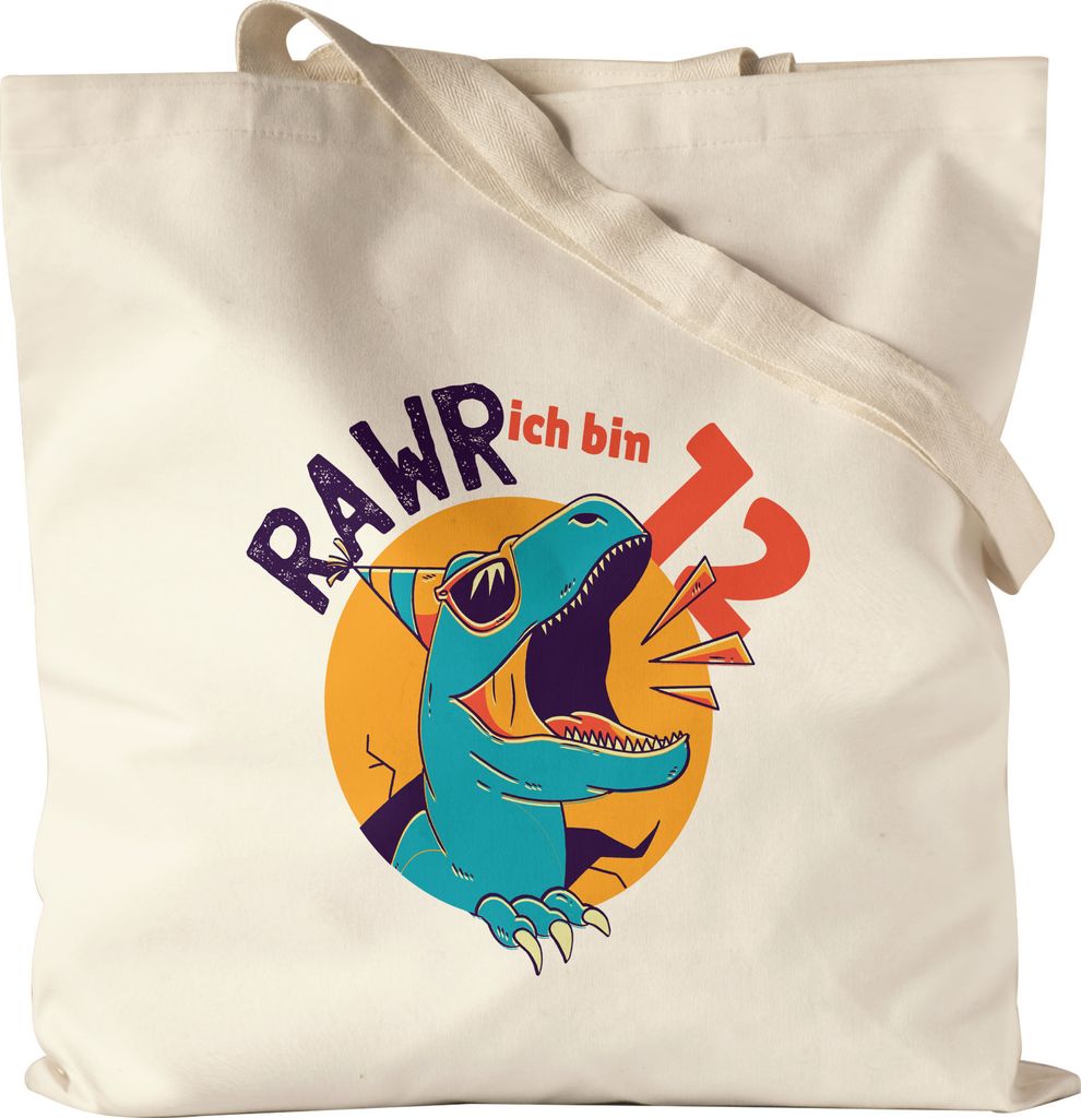 Raw Ich Bin 12 Jutebeutel Stoffbeutel Canvas Geschenkidee 12. Geburtstag Humorvoll Sarkastisch Dinosaurier T-Rex Dino
