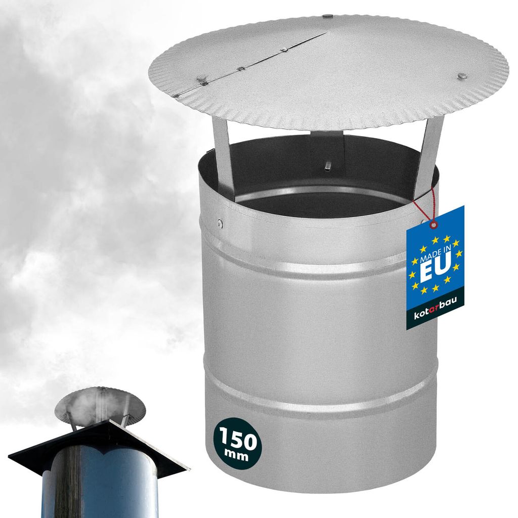 KOTARBAU Schornsteinhaube verzinkter Stahl 150 mm Schornstein Regenhaube | Kaminabdeckung Schornsteinabdeckung Abdeckhaube Schornstein | Regenhau...